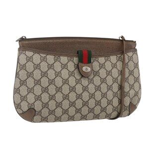 Authentic GUCCI GG Supreme Web Sherry Line Bag PVC Beige Gold 39 02 026